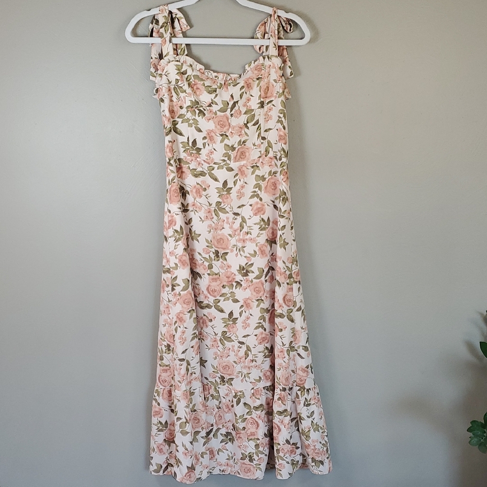 O.P.T Floral Pink Tie-Shoulder Midi Dress